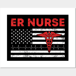 Emergency Room ER Nurse with American Flag Vintage Posters and Art